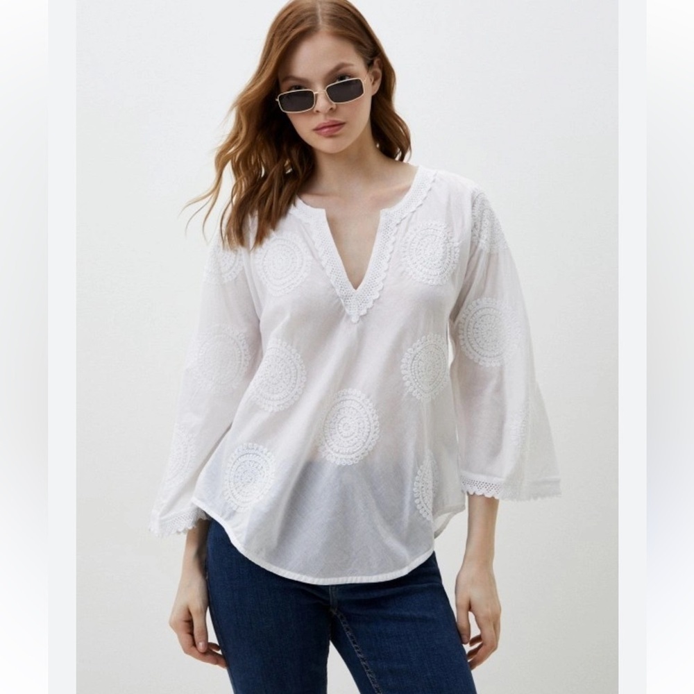Artisanal Popover Top white long sleeve shirt boho size small
long sleeve shirt